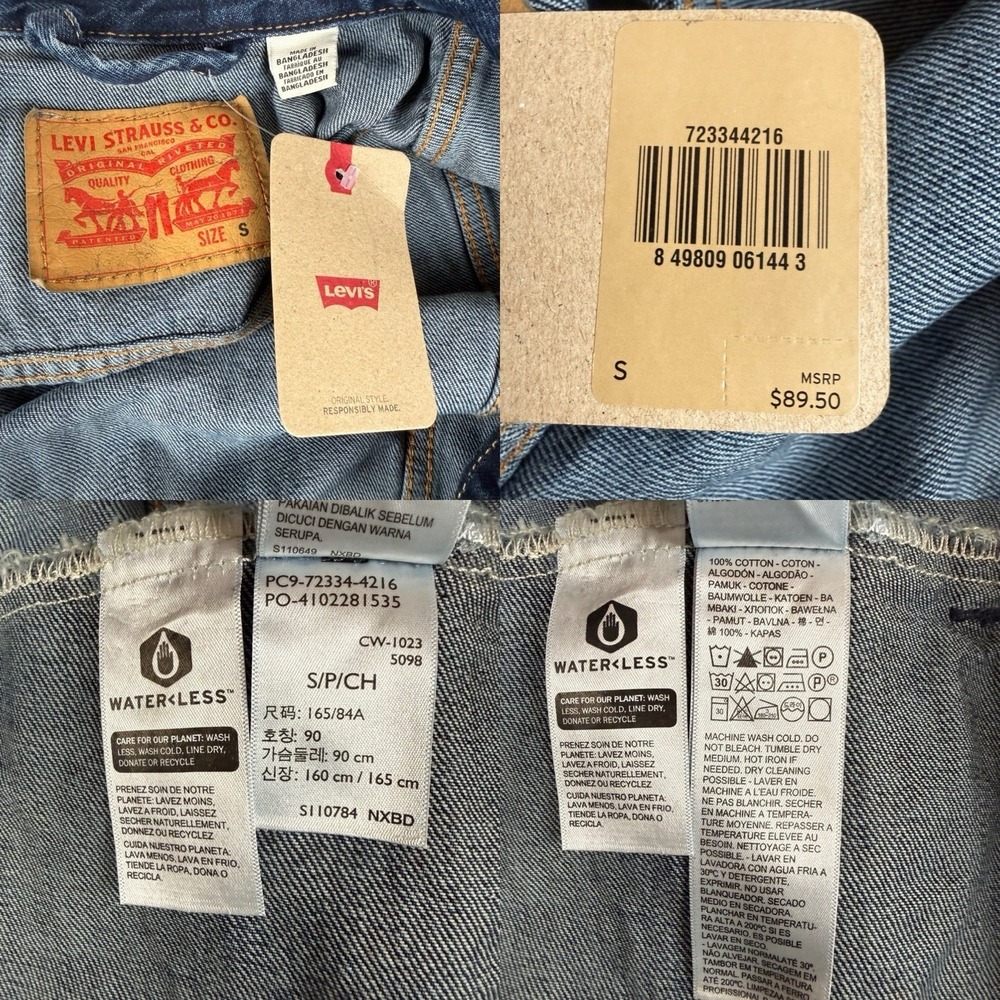 Levi's Jean Denim Jacket Trucker Men's Small Blue Dark‎ Wash Cotton New $89.50 - Picture 8 of 8